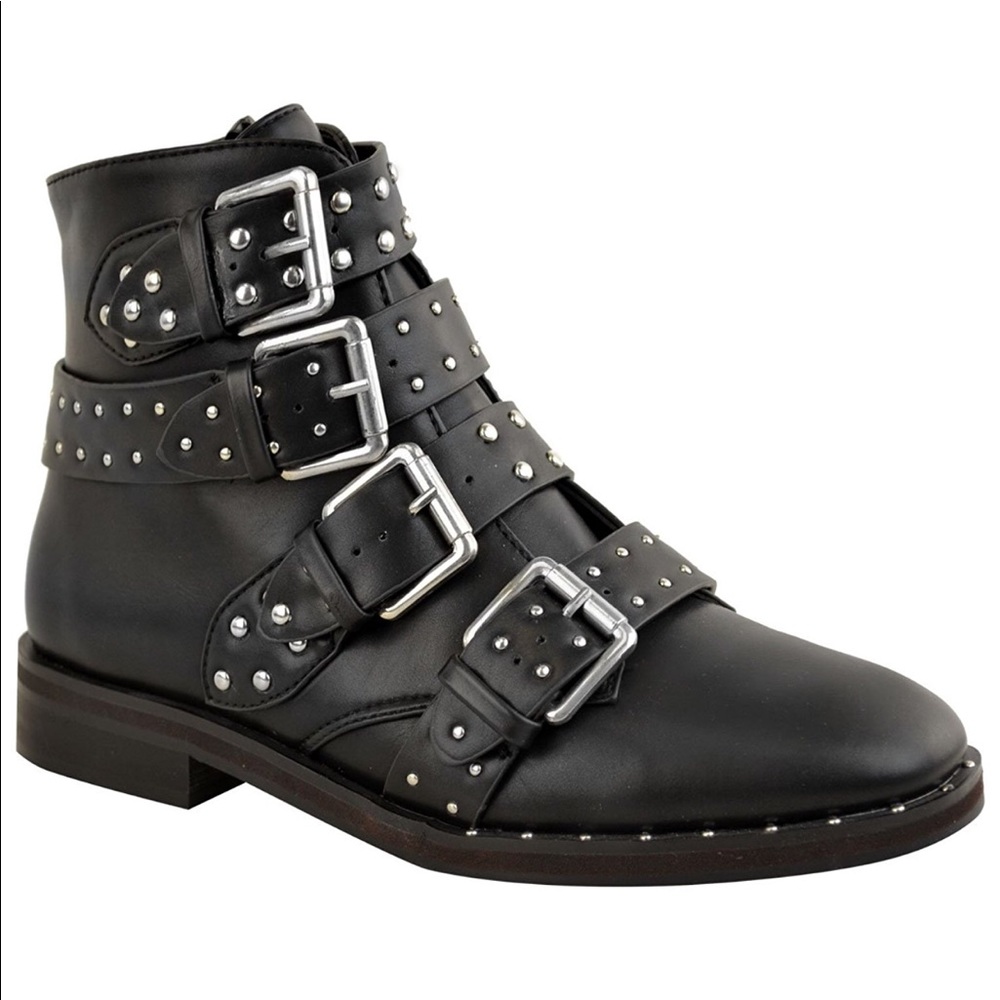 Black faux leather boots
